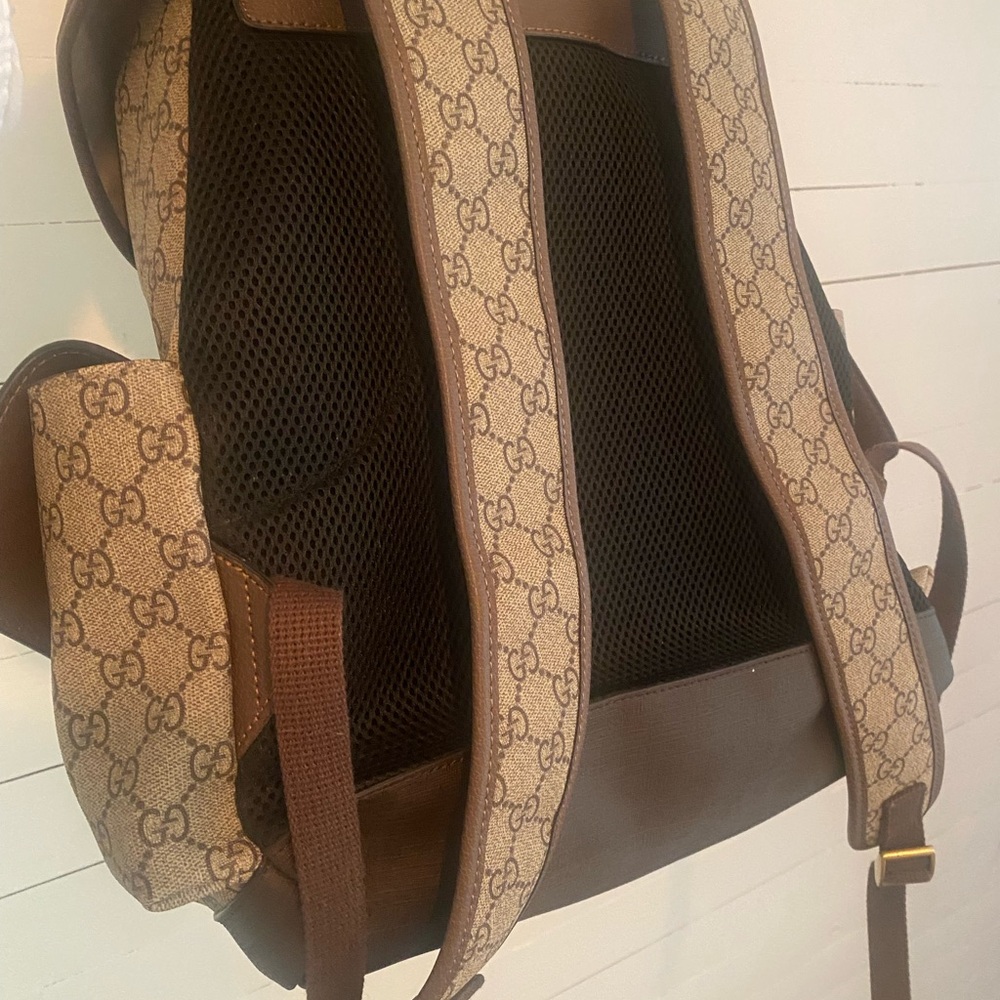 Gucci Monogram Backpack with Red and Green Stripes - Picture 6 of 9